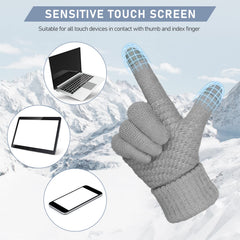 Women's Winter Warm Touchscreen Gloves, Thermal Knit Soft Fleece Lined Gloves Winter Texting Gloves Elastic Cuff Anti-Slip Gloves - Grey