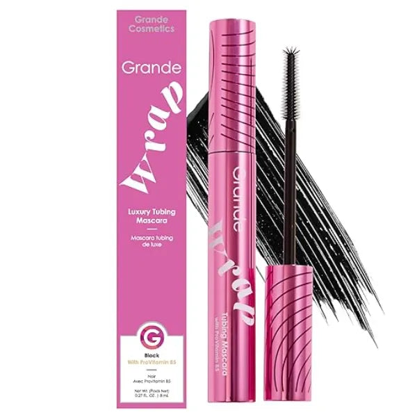 Grande Cosmetics GrandeWRAP Tubing Mascara Buildable Volume & Length, Lifts, Curls & Separates Lashes, Anti Smudge, Lightweight, Flake Free, All Day Wear, Easy Removal, ProVitamin B5 Infused Black