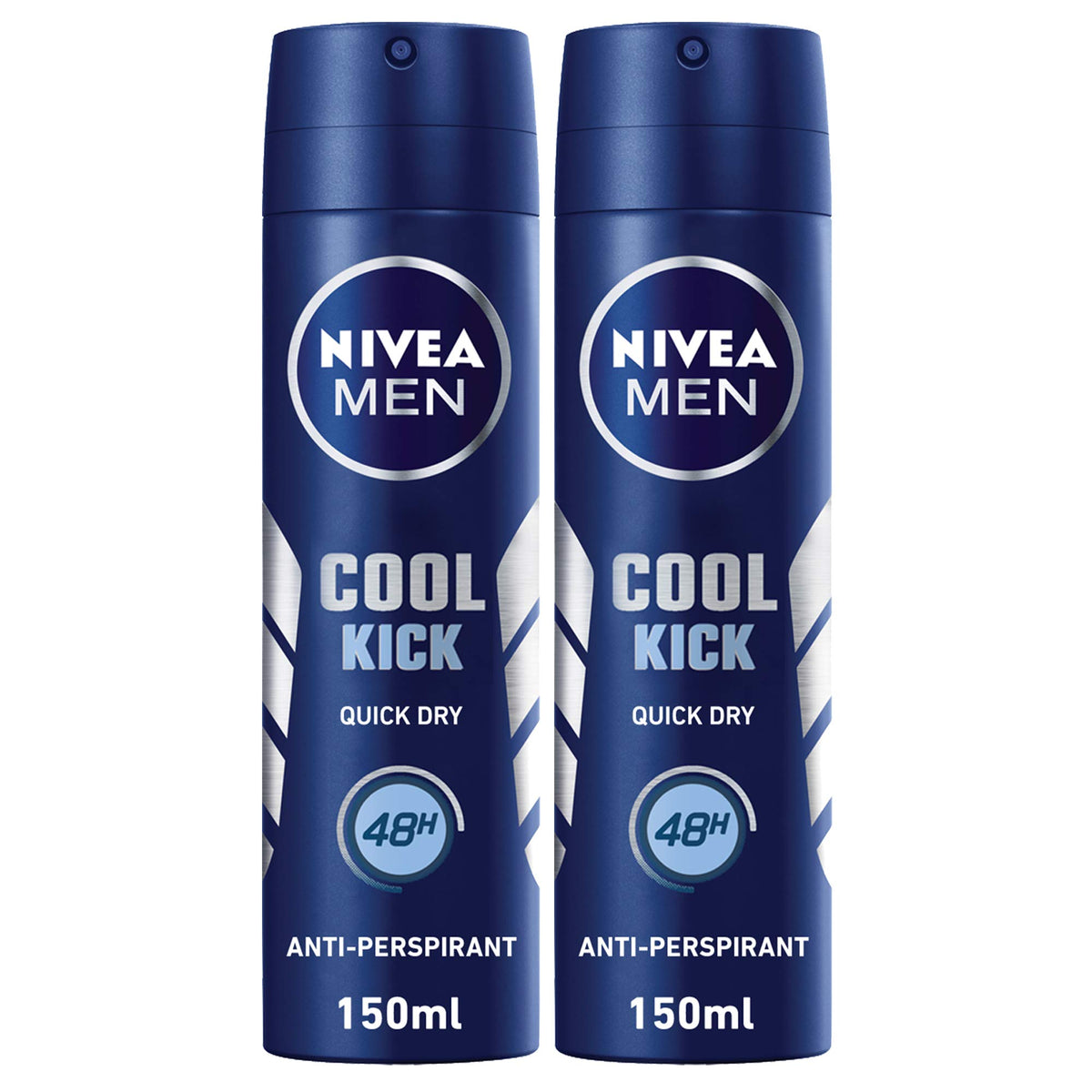 NIVEA MEN Antiperspirant Spray for Men, Cool Kick Quick Dry, 2x150ml - Pack May Vary