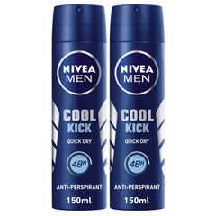 NIVEA MEN Antiperspirant Spray for Men, Cool Kick Quick Dry, 2x150ml - Pack May Vary