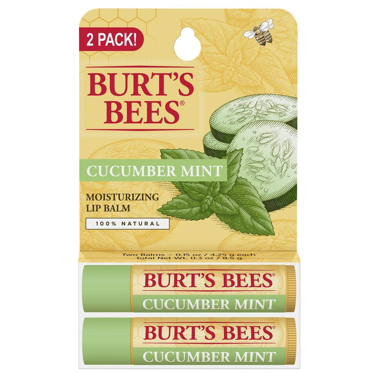 Burt's Bees 100% natural moisturizing lip balm, cucumber mint with beeswax, 2 Count