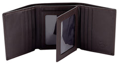 Stealth Mode Leather Trifold RFID Wallet For Men With Flip Out ID Holder - Coffee