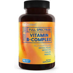 BioEmblem Vitamin B Complex, 8 Active Forms Including Methyl, 90 Capsules Methyl Folate, Methyl B12, B6, Biotin, Choline & Inositol Supports Energy Metabolism, Brain, Heart & Nerves System Health