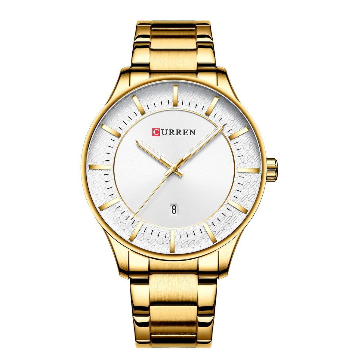 CURREN 8347 Men Wristwatch Wearable Accessories Quartz Watch for Male Watches with Date Waterproof Luminous Pointer Stainless Steel Strap Band - Gold
