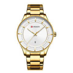 CURREN 8347 Men Wristwatch Wearable Accessories Quartz Watch for Male Watches with Date Waterproof Luminous Pointer Stainless Steel Strap Band - Gold