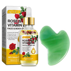 ALIVER Vitamin E Face & Body Oil with GuaSha Tool Prevent Skin Dryness, Maintain Skin Softness, Reduce Wrinkles - 60ml