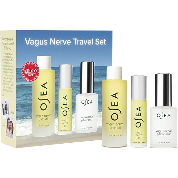 OSEA Vagus Nerve Travel Set – 3-Piece Wellness Spa Gift Set for Men & Women, Essential Oil, Bath Oil & Pillow Mist, Aromatherapy for Stress Relief, Relaxation & Sleep