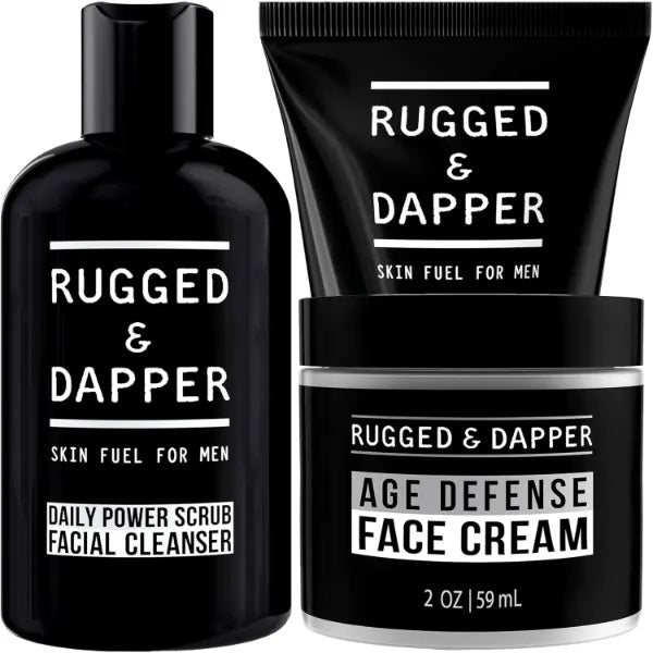RUGGED & DAPPER Age Defense Face Cream, Age + Damage Defense Facial Moisturizer, Daily Power Scrub Facial Cleanser