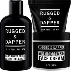 RUGGED & DAPPER Age Defense Face Cream, Age + Damage Defense Facial Moisturizer, Daily Power Scrub Facial Cleanser
