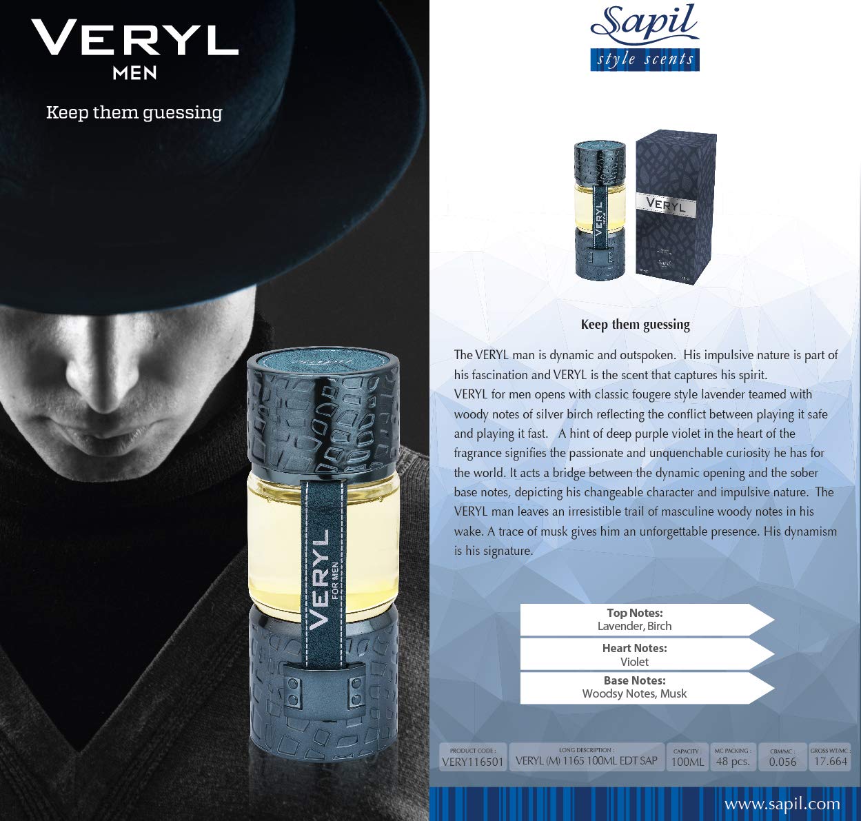 Sapil Veryl Men's- Perfume, 100 Ml