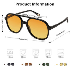 SOJOS Retro Vintage Polarized Sunglasses Double Bridge Brow Bar Square Aviators SJ2174
