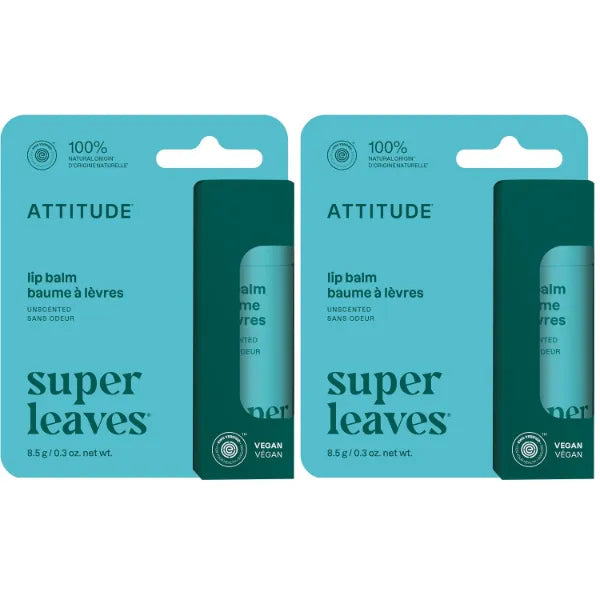 ATTITUDE Plastic-free Lip Balm, EWG Verified Plant- and Mineral-Based Ingredients, Vegan and Cruelty-free Personal Care Products, Unscented, 0.3 Oz (Pack of 2)