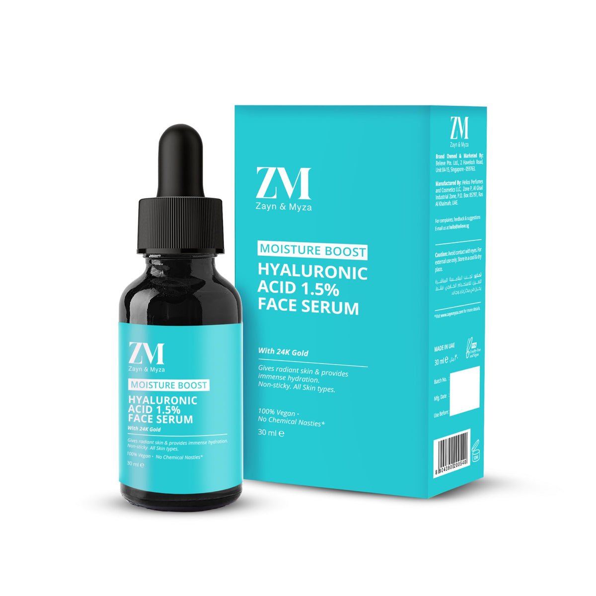 ZM Moisture Boost - Hyaluronic Acid 1.5% with 24k Gold Face Serum - 30 ml