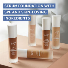 No7 Lift & Luminate Triple Action Serum Foundation - Cashew - Liquid Foundation Makeup with SPF 15 for Dewy, Glowy Base - Radiant Serum Foundation for Mature Skin (30ml)