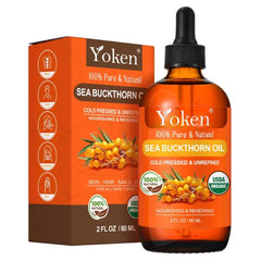Yoken USDA Sea Buckthorn Oil Organic for Face Hair & Nails 2oz - 100% Cold Pressed Natural Facial Oils from SeaBuckthorn Berry for Deep Hydration & Skin Nourishment, aceite de espino amarillo organico