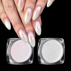 Pretty Diva Pearl Nail Powder - 2 Colors Chrome Nail Powder Ice Transparent Aurora Chrome Nail Powder, High Gloss Pearlescent Iridescent Glitters Powder Metallic Pigment for Nails