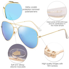 SOJOS Classic Aviator Polarized Sunglasses Mirrored UV400 Lens SJ1054