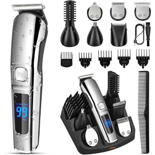 Ufree Beard Trimmer for Men, Waterproof Electric Razor for Nose, Body, Face & Mustache, Cordless Hair Clippers Shavers Grooming Kit