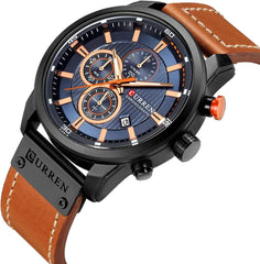 CURREN Men Leather Strap Military Watches Men's Chronograph Waterproof Sport Wrist Date Quartz Wristwatch Gifts, gold brown, Chronograph,Quartz Movement