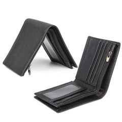 Polare Men's RFID Blocking Cowboy Genuine Natural Crazy Horse Leather Bifold Wallet - Black-Medium