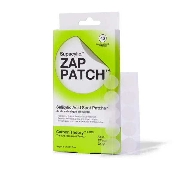 Carbon Theory ZAP Salicylic Acid Hydrocolloid Spot Patches, Overnight Active Treatment, Targets Whiteheads and Blemishes, Soothes and Minimises Redness, 40 Patches
