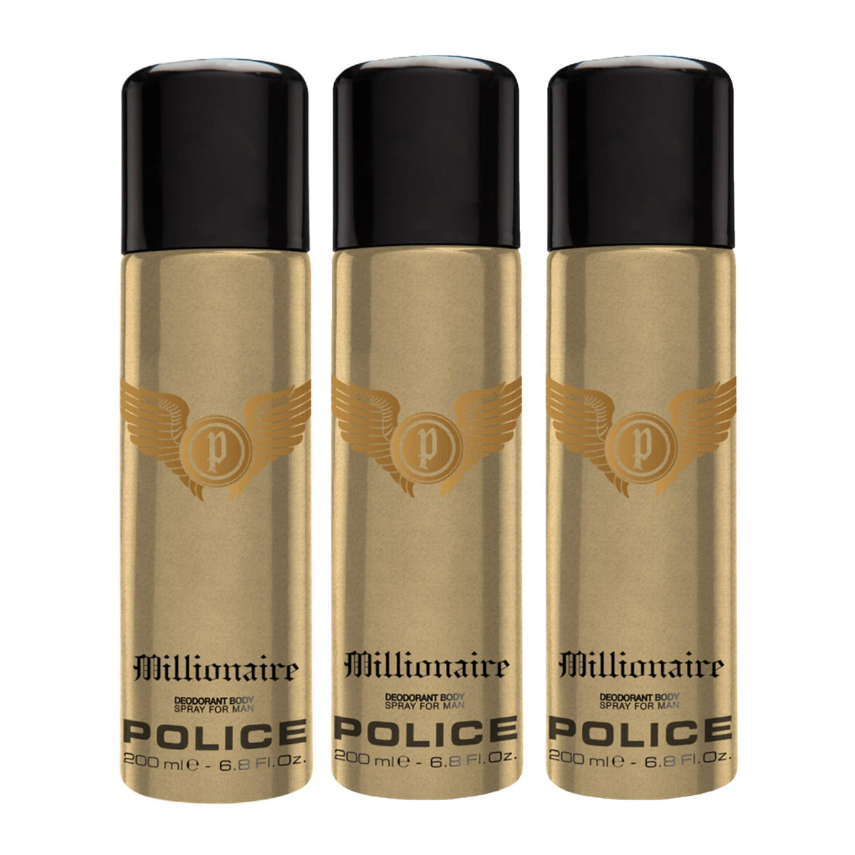 Police Millionaire Homme Deodorant Spray 200ml (Pack of 3)