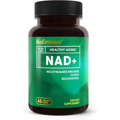 BioEmblem NAD+300mg Nicotinamide Riboside, CoQ10 & Resveratrol, 45 Caps 3 In 1 Formula Healthy Aging, Cellular Energy & Brain Support NAD+ Supplement, Made in USA, Non GMO Project Verified
