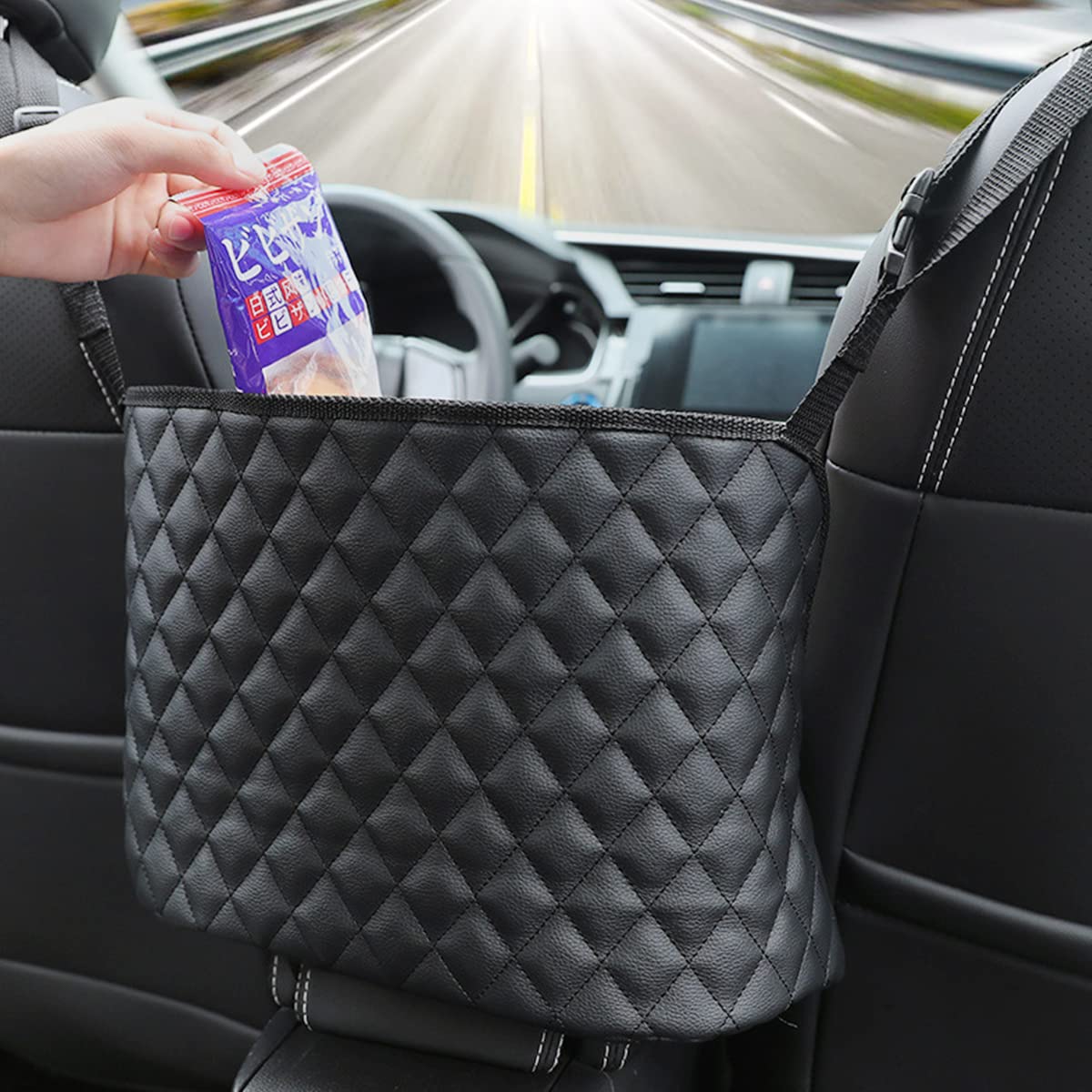 ECVV Multifunctional Car Storage Pocket Handbag Holder Between Car Seats Auto Interior Hanging Placement Bag Storage Organizer Car Net Pocket Storage Box for Front Seat