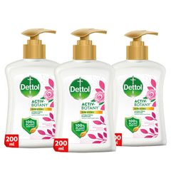 Dettol Activ-Botany Antibacterial Liquid Handwash, Rosewater & Hibiscus Fragrance, 100% Plant-Derived Ingredients, 200ml, Pack of 3