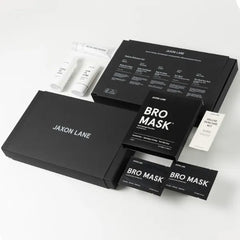 JAXON LANE Men's 5-Piece Deluxe Skincare Kit: Anti-Aging Korean Routine with Enzyme Face Wash, Moisturizer, SPF 50 Sunscreen, Bro Masks & Under Eye Patches