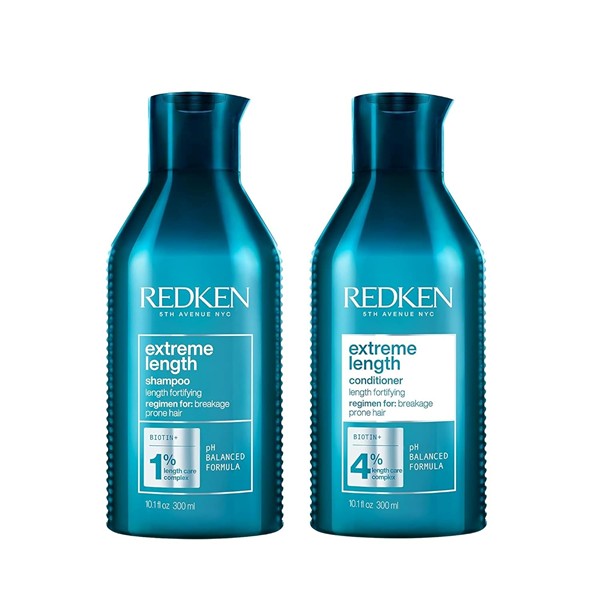 Redken Extreme Length Biotin Shampoo & Conditioner Set For Longer Hair – Promotes Healthy Hair Growth, Strengthens Damaged Hair, Prevents Hair Breakage, Infused With Biotin
