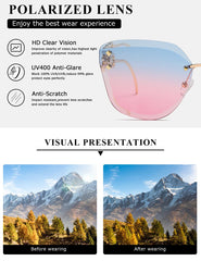 AEVOGUE Oversized Rimless Diamond Cutting Sunglasses for Women (AE0534) - Blue/Pink