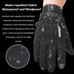 Rukoy Winter Gloves, Winter Thermal Waterproof Full Finger Bicycle Gloves Touch Screen Running Gloves Anti-slip Bike Mittens with Reflective Strips for Men Women Cycling Riding Climbing Hiking Skiing - ‎Black