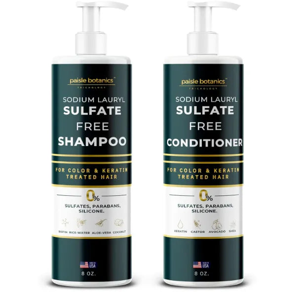Paisle Botanics Sodium Lauryl Sulfate Free Shampoo and Conditioner Set For Color Treated Hair ALL NATURAL Women & Men Shampoo and Conditioner SLS Paraben and Sulfate Free for Daily Routine