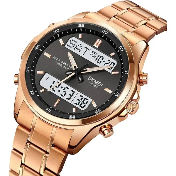 SKMEI Men Stainless Steel Electronic Watch  Waterproof 2049,Band-Color: Rose Gold