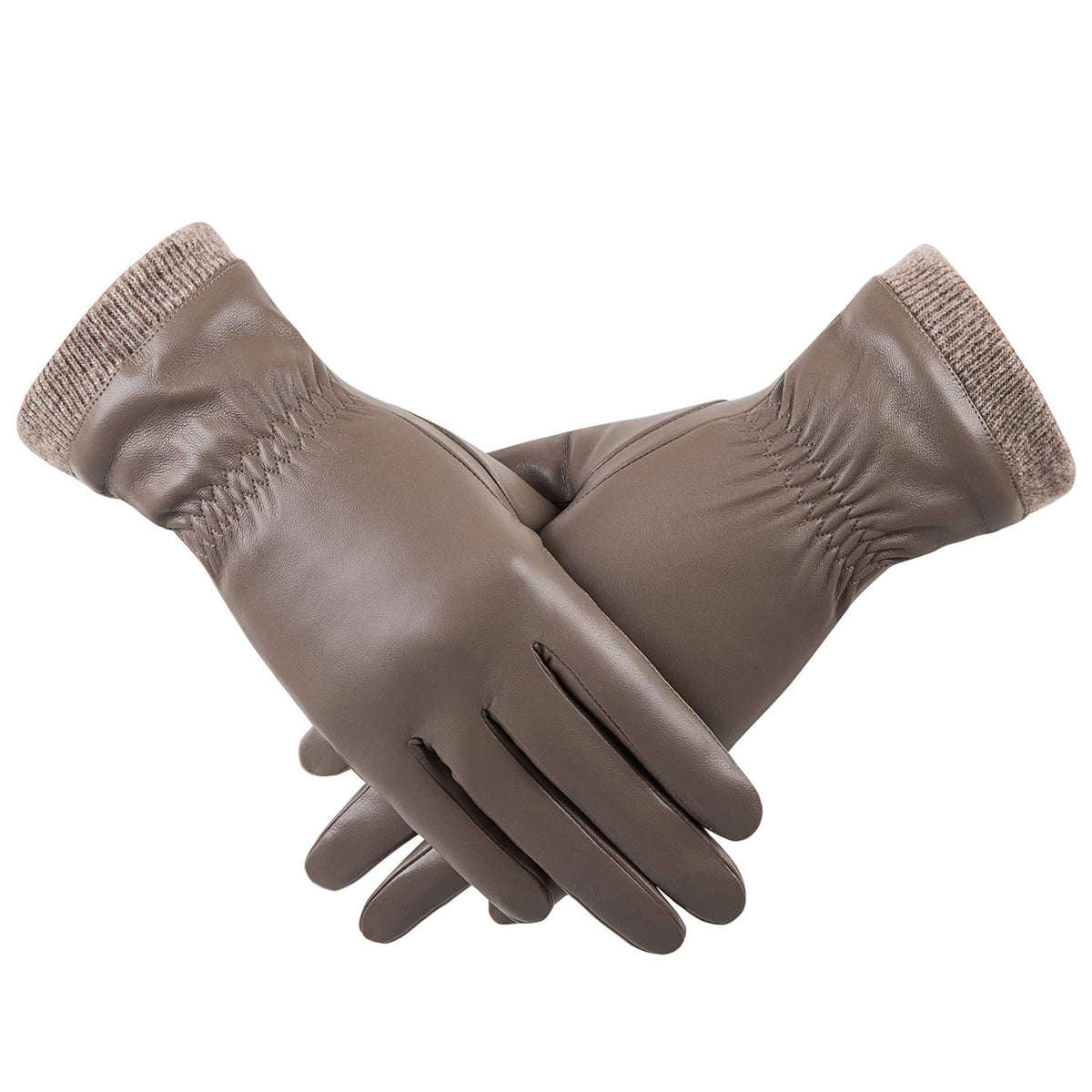 REDESS Winter Leather Gloves for Women, Wool Fleece Lined Warm Gloves, Touchscreen Texting Thick Thermal Snow Driving Gloves - Khaki