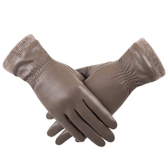 REDESS Winter Leather Gloves for Women, Wool Fleece Lined Warm Gloves, Touchscreen Texting Thick Thermal Snow Driving Gloves - Khaki