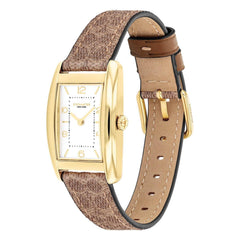 Coach Reese Qtz Basic White Rectangle Dial Women's Watch|Tan PVC & Saddle Calfskin Material|Tan PVC & Saddle Calfskin Color Band - 14504355