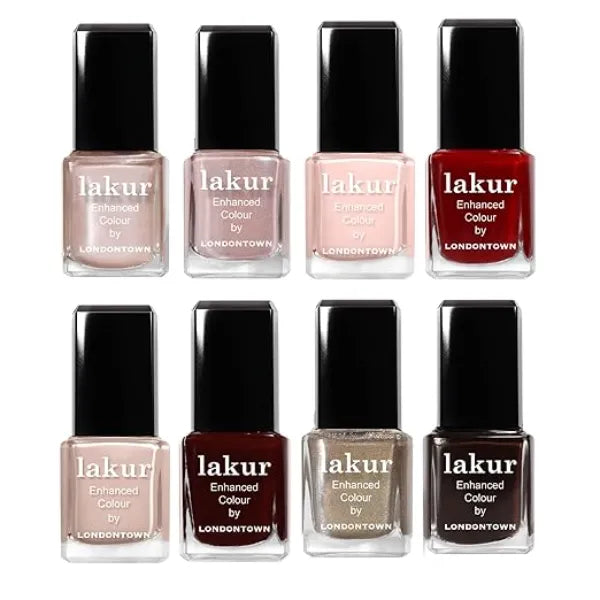 LONDONTOWN Merry Minis Gift Set 8 Mini Nail Polishes with Gel Like Shine, Long Wear & kur Care, Vegan Holiday Manicure Kit for Gifting & Travel
