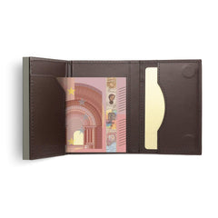 OGON Automatic Leather wallet Cascade Slim - Compact aluminum RFID blocking card holder - Up to 8 cards and banknotes - Brown