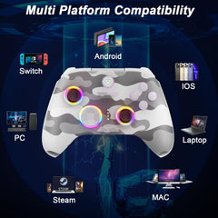 Azonee Wireless PC Controller with Hall Joysticks/Hall Triggers/RGB Lighting Rechargeable Switch Gaming Controller Support Turbo, Macro, Gyro Axis, Wake-Up, for PC/Switch/Android/IOS/Laptop/MAC/Steam