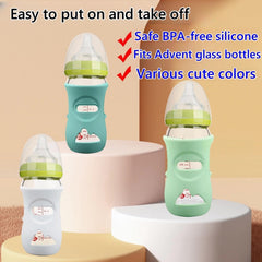 QinSuiKai 4 Pack Silicone Sleeves for Avent Natural Glass Baby Bottles, Anti Breakage Baby Bottle Holder, Compatible with Philips Avent Glass Natural Baby Bottle, BPA Free (Milk White, 8 OZ)
