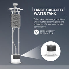 Nikai Garment Steamer 2000W, 10 Steam Levels, 55 Min Continues Steam, 2L Tank, 2-in-1 Double Aluminium Extendable Poles & Ironing Board, Thermostat Protection, Suit Hanger, 45 Sec Preheat - NGS892AB