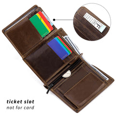 HAWEE Trifold Billfold RFID Blocking Cowhide Leather Wallet for Men 10 Card Slots 2 ID Windows with Coin Pocket - Coffee