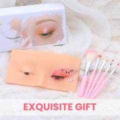 Makeup Practice Face Board 3D Realistic Pad with 5 Makeup Brushes for Makeup Artist Board Makeup Practice, Eyeshadow Eyeliner Eyebrow Lash mapping Realistic Face Skin Eye Make up Practice Model