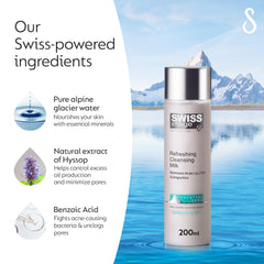 Swiss Image Refreshing Cleansing Milk 200 ml | Non-Greasy, Gentle Facial Cleanser & Makeup Remover | Cleanses, Brightens, Balances Oil & Removes Impurities | Combination to Oily Skin | Swiss Made