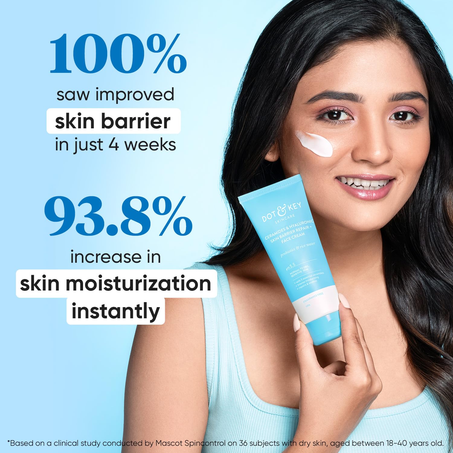 Dot & Key Ceramides & Hyaluronic Hydrating Face Cream With Probiotic I Barrier Repair For Dry Skin, 100g