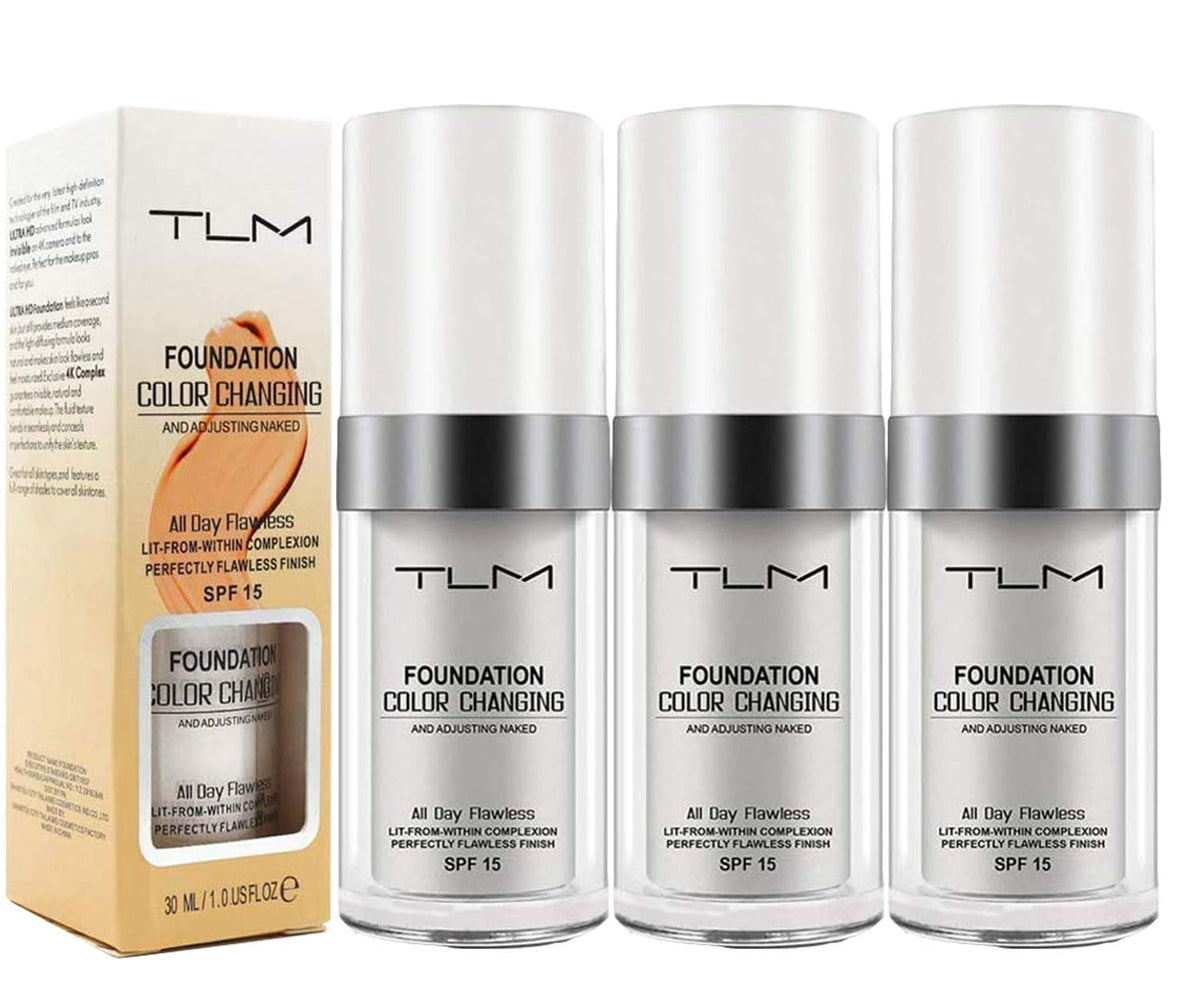TLM Concealer Cover - Flawless Colour Changing Foundation, Warm Skin Tone (30ml, 3 Pack)