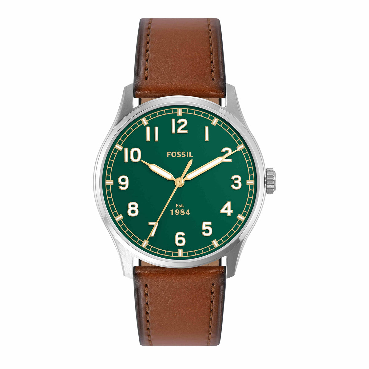 Fossil Men's Dayliner Stainless Steel and Leather Slim Minimalist Quartz Watch, Silver/Green/Brown, One Size, Day Liner Three-Hand Leather Watch - FS5925