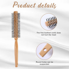 Round hairbrush for curling hair, rotating hair drying brush, hair curling comb for men and women, wooden handle, soft nylon bristles (yellow)